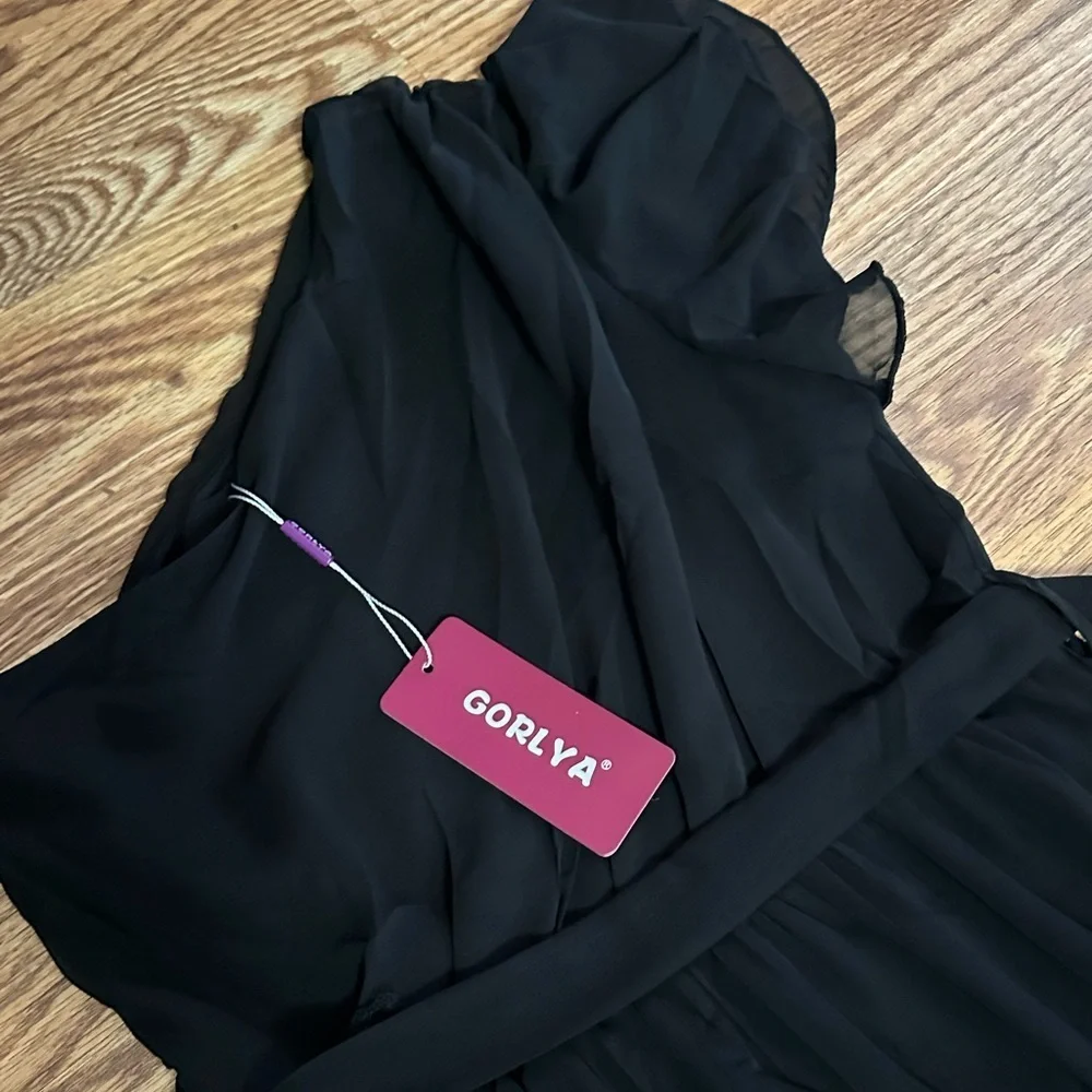 NWT GORLYA Girls One Shoulder Hi-Lo Hem Party Dress Size 14T BLACK